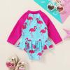 imageYOUNGER TREE Baby Swimsuit Girl Long Sleeve Ruffle Zipper Rash Guard Infant One Piece Swimwear Toddler Bathing Suit GirlPink Blueflamingo