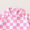 imageYOUNGER TREE Baby Swimsuit Girl Long Sleeve Ruffle Zipper Rash Guard Infant One Piece Swimwear Toddler Bathing Suit GirlPink Checkerboard