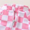 imageYOUNGER TREE Baby Swimsuit Girl Long Sleeve Ruffle Zipper Rash Guard Infant One Piece Swimwear Toddler Bathing Suit GirlPink Checkerboard