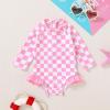 imageYOUNGER TREE Baby Swimsuit Girl Long Sleeve Ruffle Zipper Rash Guard Infant One Piece Swimwear Toddler Bathing Suit GirlPink Checkerboard