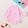 imageYOUNGER TREE Baby Swimsuit Girl Long Sleeve Ruffle Zipper Rash Guard Infant One Piece Swimwear Toddler Bathing Suit GirlPink Checkerboard
