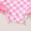 imageYOUNGER TREE Baby Swimsuit Girl Long Sleeve Ruffle Zipper Rash Guard Infant One Piece Swimwear Toddler Bathing Suit GirlPink Checkerboard