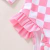 imageYOUNGER TREE Baby Swimsuit Girl Long Sleeve Ruffle Zipper Rash Guard Infant One Piece Swimwear Toddler Bathing Suit GirlPink Checkerboard