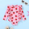 imageYOUNGER TREE Baby Swimsuit Girl Long Sleeve Ruffle Zipper Rash Guard Infant One Piece Swimwear Toddler Bathing Suit GirlPinkstrawberry