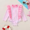 imageYOUNGER TREE Baby Swimsuit Girl Long Sleeve Ruffle Zipper Rash Guard Infant One Piece Swimwear Toddler Bathing Suit GirlPinkstripe