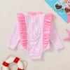 imageYOUNGER TREE Baby Swimsuit Girl Long Sleeve Ruffle Zipper Rash Guard Infant One Piece Swimwear Toddler Bathing Suit GirlPinkstripe