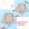 imageYOUNGER TREE Baby Swimsuit Girl Long Sleeve Ruffle Zipper Rash Guard Infant One Piece Swimwear Toddler Bathing Suit GirlPinkyellow Flowers