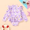 imageYOUNGER TREE Baby Swimsuit Girl Long Sleeve Ruffle Zipper Rash Guard Infant One Piece Swimwear Toddler Bathing Suit GirlPurple and Daisy