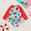 imageYOUNGER TREE Baby Swimsuit Girl Long Sleeve Ruffle Zipper Rash Guard Infant One Piece Swimwear Toddler Bathing Suit GirlRedwatermelon