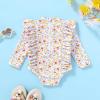 imageYOUNGER TREE Baby Swimsuit Girl Long Sleeve Ruffle Zipper Rash Guard Infant One Piece Swimwear Toddler Bathing Suit GirlYellow Floral