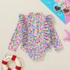 imageYOUNGER TREE Baby Swimsuit Girl Long Sleeve Ruffle Zipper Rash Guard Infant One Piece Swimwear Toddler Bathing Suit GirlYellowflower