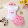 imageYOUNGER TREE Infant Baby Girl 1st Birthday Outfits Bumble Bee Printed One Romper Shorts Headband Summer Ruffle Sleeve ClothesBow One