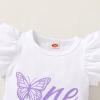 imageYOUNGER TREE Infant Baby Girl 1st Birthday Outfits Bumble Bee Printed One Romper Shorts Headband Summer Ruffle Sleeve ClothesButterflies