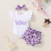 imageYOUNGER TREE Infant Baby Girl 1st Birthday Outfits Bumble Bee Printed One Romper Shorts Headband Summer Ruffle Sleeve ClothesButterflies