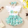imageYOUNGER TREE Infant Baby Girl 1st Birthday Outfits Bumble Bee Printed One Romper Shorts Headband Summer Ruffle Sleeve ClothesChrysanthemum