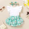 imageYOUNGER TREE Infant Baby Girl 1st Birthday Outfits Bumble Bee Printed One Romper Shorts Headband Summer Ruffle Sleeve ClothesChrysanthemum