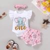 imageYOUNGER TREE Infant Baby Girl 1st Birthday Outfits Bumble Bee Printed One Romper Shorts Headband Summer Ruffle Sleeve ClothesElephant Sweet One