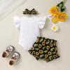 imageYOUNGER TREE Infant Baby Girl 1st Birthday Outfits Bumble Bee Printed One Romper Shorts Headband Summer Ruffle Sleeve ClothesSunflower One