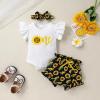 imageYOUNGER TREE Infant Baby Girl 1st Birthday Outfits Bumble Bee Printed One Romper Shorts Headband Summer Ruffle Sleeve ClothesSunflower One