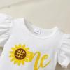 imageYOUNGER TREE Infant Baby Girl 1st Birthday Outfits Bumble Bee Printed One Romper Shorts Headband Summer Ruffle Sleeve ClothesSunflower One