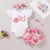 imageYOUNGER TREE Infant Baby Girl 1st Birthday Outfits Bumble Bee Printed One Romper Shorts Headband Summer Ruffle Sleeve ClothesSweet One Donuts Pink