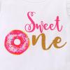 imageYOUNGER TREE Infant Baby Girl 1st Birthday Outfits Bumble Bee Printed One Romper Shorts Headband Summer Ruffle Sleeve ClothesSweet One Donuts Pink