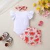 imageYOUNGER TREE Infant Baby Girl 1st Birthday Outfits Bumble Bee Printed One Romper Shorts Headband Summer Ruffle Sleeve ClothesWatermelon Sweet One