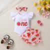 imageYOUNGER TREE Infant Baby Girl 1st Birthday Outfits Bumble Bee Printed One Romper Shorts Headband Summer Ruffle Sleeve ClothesWatermelon Sweet One