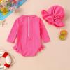 imageYOUNGER TREE Infant Baby Girls Swimsuit Long Sleeve Swimsuit One Piece Swimsuit Solid Color Bathing Suit with Hat UPF 50Barbie Pink