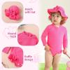 imageYOUNGER TREE Infant Baby Girls Swimsuit Long Sleeve Swimsuit One Piece Swimsuit Solid Color Bathing Suit with Hat UPF 50Barbie Pink
