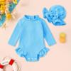 imageYOUNGER TREE Infant Baby Girls Swimsuit Long Sleeve Swimsuit One Piece Swimsuit Solid Color Bathing Suit with Hat UPF 50Blue
