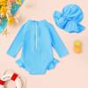 imageYOUNGER TREE Infant Baby Girls Swimsuit Long Sleeve Swimsuit One Piece Swimsuit Solid Color Bathing Suit with Hat UPF 50Blue