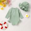 imageYOUNGER TREE Infant Baby Girls Swimsuit Long Sleeve Swimsuit One Piece Swimsuit Solid Color Bathing Suit with Hat UPF 50Light Green