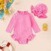 imageYOUNGER TREE Infant Baby Girls Swimsuit Long Sleeve Swimsuit One Piece Swimsuit Solid Color Bathing Suit with Hat UPF 50Pink