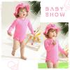 imageYOUNGER TREE Infant Baby Girls Swimsuit Long Sleeve Swimsuit One Piece Swimsuit Solid Color Bathing Suit with Hat UPF 50Pink
