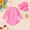 imageYOUNGER TREE Infant Baby Girls Swimsuit Long Sleeve Swimsuit One Piece Swimsuit Solid Color Bathing Suit with Hat UPF 50Pink