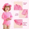 imageYOUNGER TREE Infant Baby Girls Swimsuit Long Sleeve Swimsuit One Piece Swimsuit Solid Color Bathing Suit with Hat UPF 50Pink