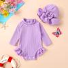 imageYOUNGER TREE Infant Baby Girls Swimsuit Long Sleeve Swimsuit One Piece Swimsuit Solid Color Bathing Suit with Hat UPF 50Purple