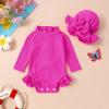 imageYOUNGER TREE Infant Baby Girls Swimsuit Long Sleeve Swimsuit One Piece Swimsuit Solid Color Bathing Suit with Hat UPF 50Red