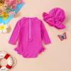 imageYOUNGER TREE Infant Baby Girls Swimsuit Long Sleeve Swimsuit One Piece Swimsuit Solid Color Bathing Suit with Hat UPF 50Red