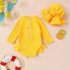 imageYOUNGER TREE Infant Baby Girls Swimsuit Long Sleeve Swimsuit One Piece Swimsuit Solid Color Bathing Suit with Hat UPF 50Yellow