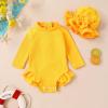 imageYOUNGER TREE Infant Baby Girls Swimsuit Long Sleeve Swimsuit One Piece Swimsuit Solid Color Bathing Suit with Hat UPF 50Yellow