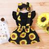 imageYOUNGER TREE Infant Toddler Baby Girl Summer Outfit Sunflower Strap Sets Sleeveless Romper Suspender Skirt 3pcs Clothing SetsBlack