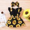 imageYOUNGER TREE Infant Toddler Baby Girl Summer Outfit Sunflower Strap Sets Sleeveless Romper Suspender Skirt 3pcs Clothing SetsBlack