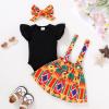 imageYOUNGER TREE Infant Toddler Baby Girl Summer Outfit Sunflower Strap Sets Sleeveless Romper Suspender Skirt 3pcs Clothing SetsColorful