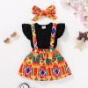 imageYOUNGER TREE Infant Toddler Baby Girl Summer Outfit Sunflower Strap Sets Sleeveless Romper Suspender Skirt 3pcs Clothing SetsColorful