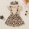 imageYOUNGER TREE Infant Toddler Baby Girl Summer Outfit Sunflower Strap Sets Sleeveless Romper Suspender Skirt 3pcs Clothing SetsLeopard