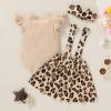 imageYOUNGER TREE Infant Toddler Baby Girl Summer Outfit Sunflower Strap Sets Sleeveless Romper Suspender Skirt 3pcs Clothing SetsLeopard