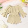 imageYOUNGER TREE Kids Toddler Baby Girls Summer Outfit OffShoulder Sunflower Overall Romper Jumpsuit Short Trousers ClothesBeige