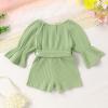 imageYOUNGER TREE Kids Toddler Baby Girls Summer Outfit OffShoulder Sunflower Overall Romper Jumpsuit Short Trousers ClothesLight Green